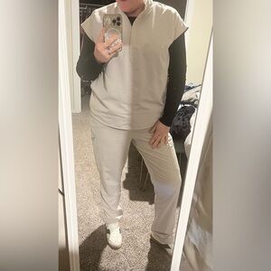 Women's FIGS Cream Pants & Top SET